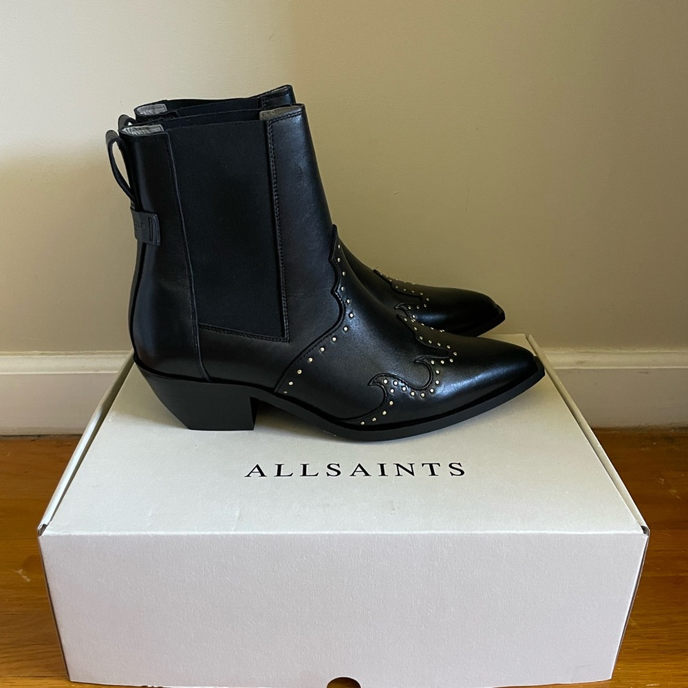 All Saints Black Denver Stud Boots